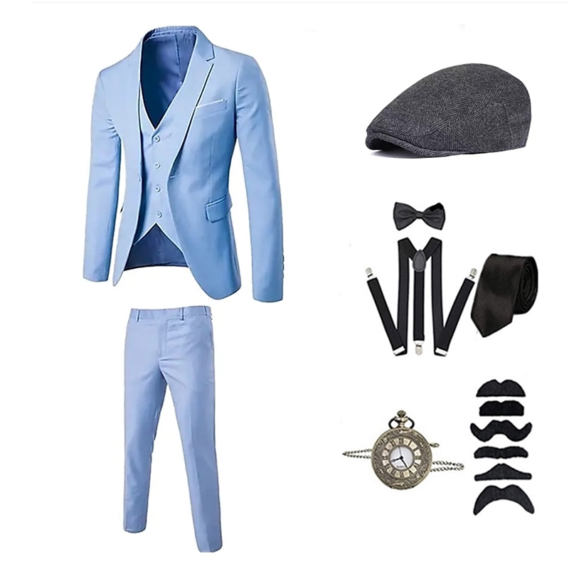 Klasik Retro Řvoucí 20s Kalhoty Úbory Obleky a blejzry Gentleman Gangster Jednobarevné Pánské Výkon Párty Rande Nákrčník Vrchní deska Kalhoty Celý rok 2025 - $81.99 –P5
