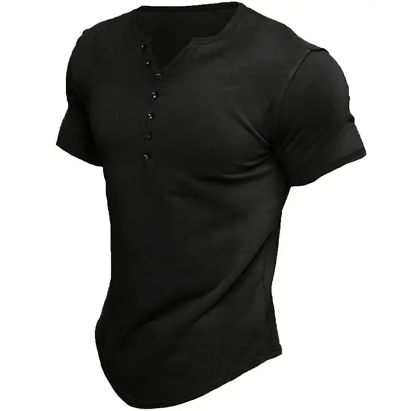 Pánské Tričko Tričko Henley Tričko Top Bez vzoru Do V ulice Dovolená Krátké rukávy Tlačítko Oblečení Módní Základní 2025 - $17.99 –P2