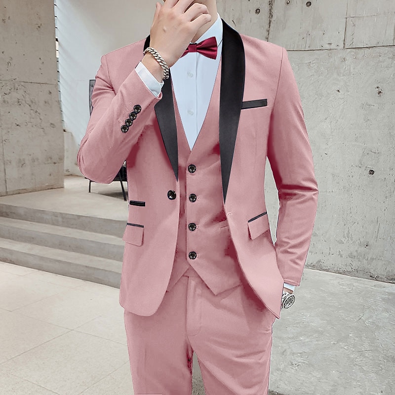 Men's Wedding Party Tuxedos Pink Royal Blue Summer Solid Color Standard Fit 3 Piece Single Breasted One-button 2025 - $129.99 –P3