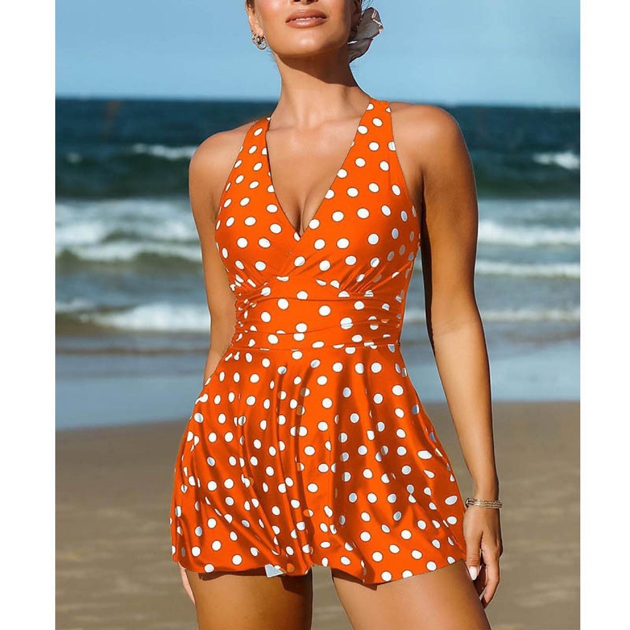 1 pcs Badkläder One-piece Baddräkter Retro / vintage Femtiotal Dam Prickig Polyester Svart Blå Klänning 2025 - $30.99 –P2