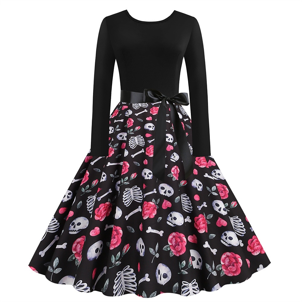 Jaren '50 Retro vintage Over de knie Jurken Swing Jurk Flare Jurk Lange Mouwen Halloween Wijd uitlopend Schommel Kostuum Dames Halloween Halloween Volwassenen Kleding 2026 - $27.99 –P7