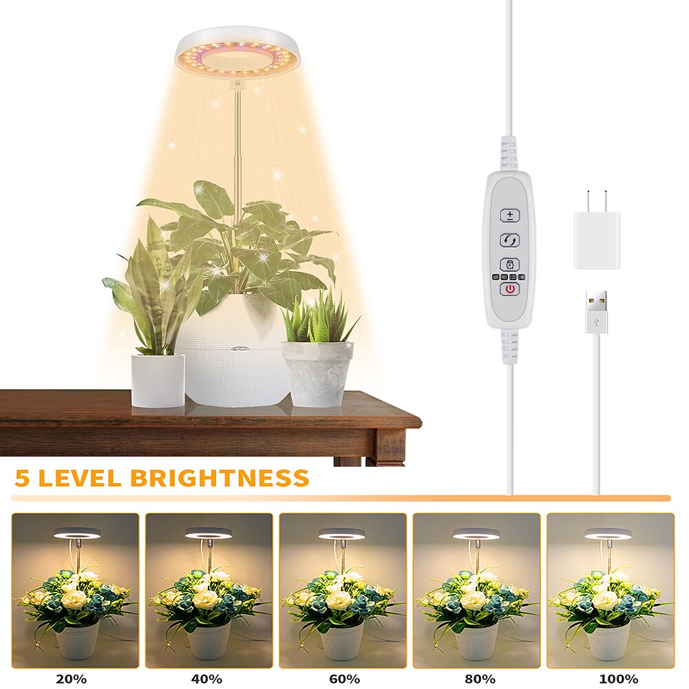 ängelring odlingslampor för inomhusväxter usb dimbar fullspektrum halo växtlampa med timer blomkruka frö växa ljus 2025 - $22.99 –P1