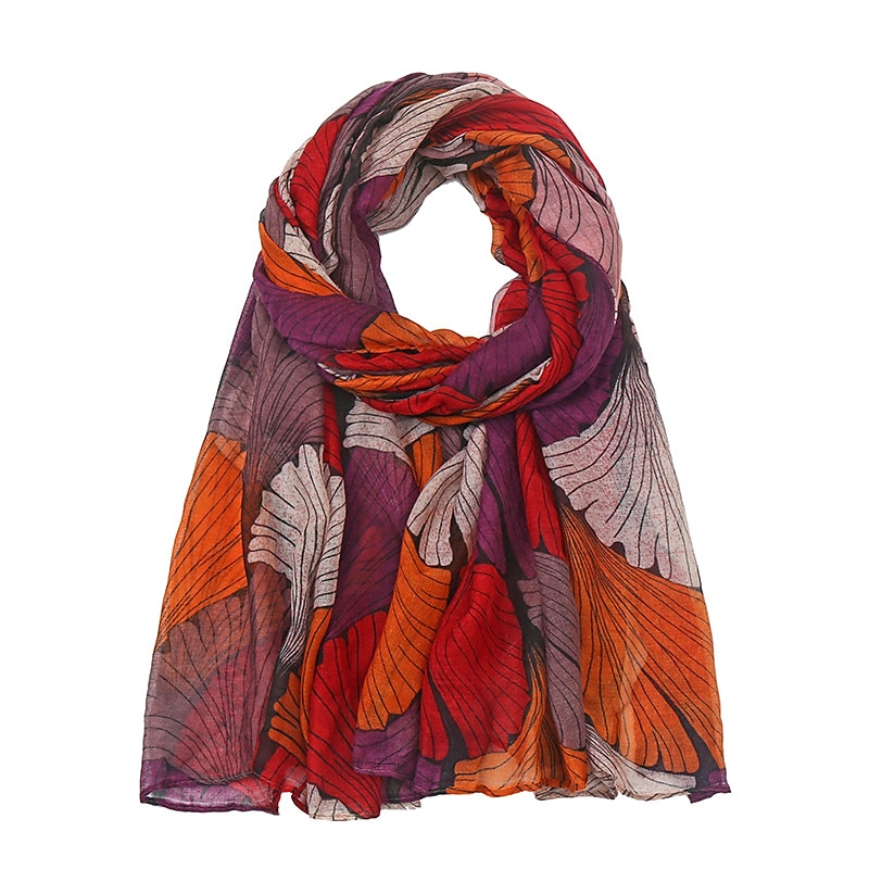 retro növénymintás sálak női ginkgo levél nyomdai kendő és pakolások laday foulard virág hidzsáb hosszú stílusú sál 2025 - $21.99 –P3