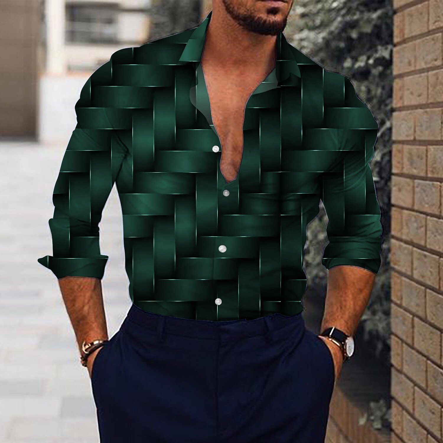 Voor heren 3D Print Overhemd Overhemd met knopen Lange mouw Modieus Ontwerper Casual Buiten Straat Casual Zomer Lente Strijkijzer Afdrukken Button-omlaag Zwart Wijn blauw Bruin Groen 2025 - $26.99 –P3