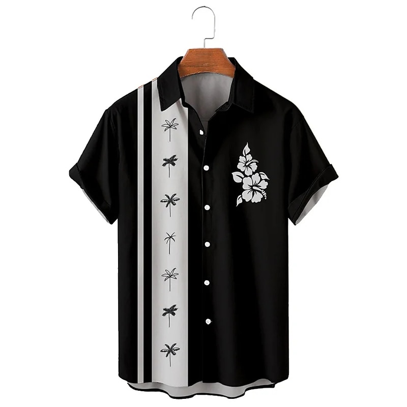 Herren Hemd Sommerhemd Lässiges Hemd Kurzarm Modisch 1950s Brautkleider schlicht Urlaub Täglich Ausgehen Sommer Umlegekragen Bedruckt Schwarz Weiß Gelb Blau Dunkelblau 2025 - $25.99 –P3