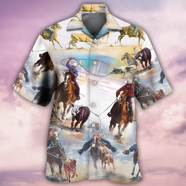 Derby Kentucky Męskie Kowboj Koszula Koszula hawajska Koszula Aloha Krótki rękaw Koszula Wieczorne Zabytkowe Hawajskie Designerskie Na zewnątrz Ulica Codzienny Biały Żółty Rumiany róż Druk 3D S M L 2025 - $24.99 –P3