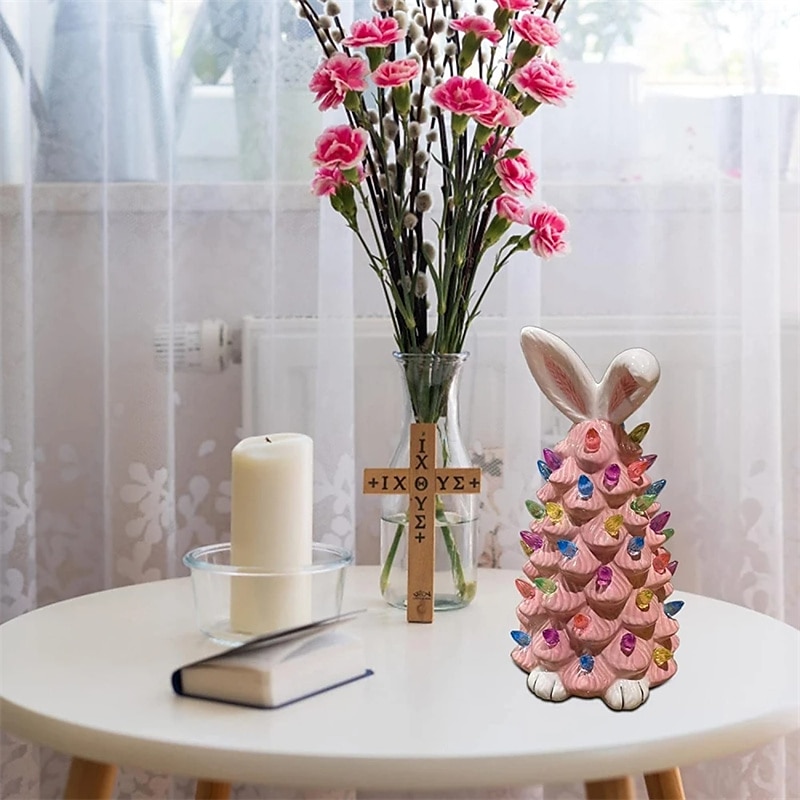 kanintre påskedekorasjon søt mini påske kanintre harpiksfargede lys 15cm kaninpynt hjemmeinnredning påskegave 2025 - $29.99 –P3