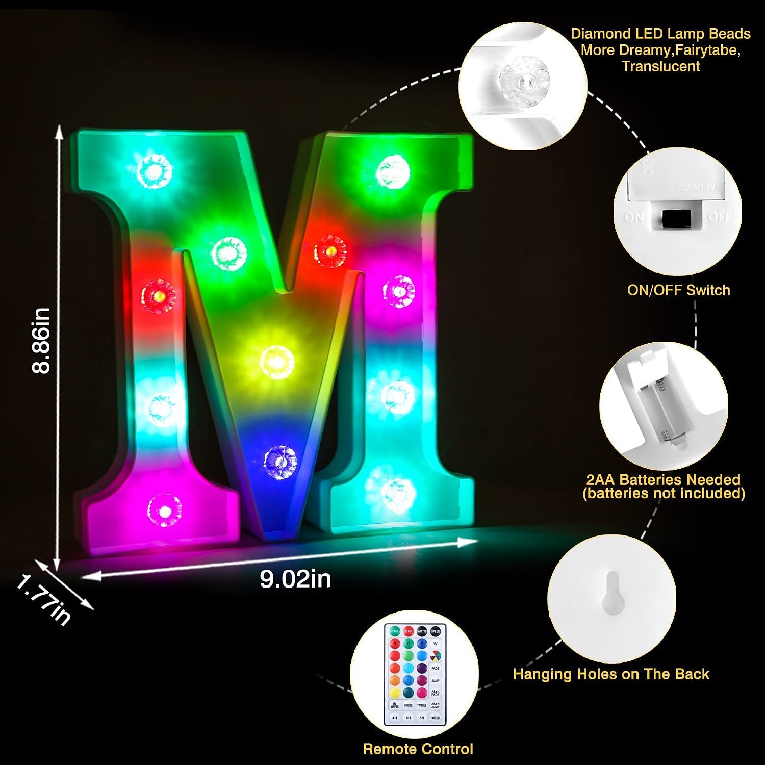 LED lettre lumières signe 26 lettres alphabet avec télécommande allumer des lettres signe coloré pour veilleuse mariage/fête d'anniversaire alimenté par batterie lampe de noël bar à la maison de 2025 ? $14.49 –P1