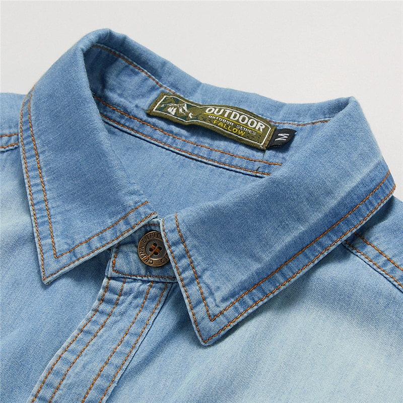 Men's Shirt Casual Shirt Jeans Shirt Denim Shirt Blue Dark Blue Long Sleeve Plain Turndown Street Daily Front Pocket Clothing Apparel Fashion Casual Comfortable 2025 - $44.99 –P3