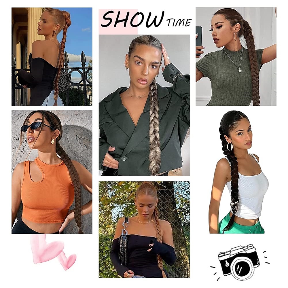 36 Inch Ponytail Extension Synthetic Long Braided Ponytail Extensions with Hair Tie Straight Wrap Around Hair Pretty Hair Ponytails Hair pieces For Women Daily Use 2025 - $15.99 –P12