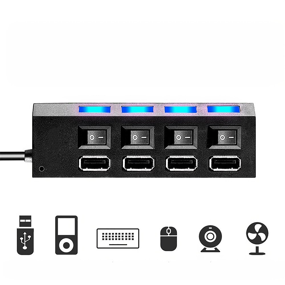 USB 2.0 Hubs 7 Hamnar 7-i-1 4-IN-1 med oberoende strömbrytare USB-nav med USB2.0*4 Kraftleverans Till Bärbar dator PC Surfplatta 2025 - $10.99 –P3