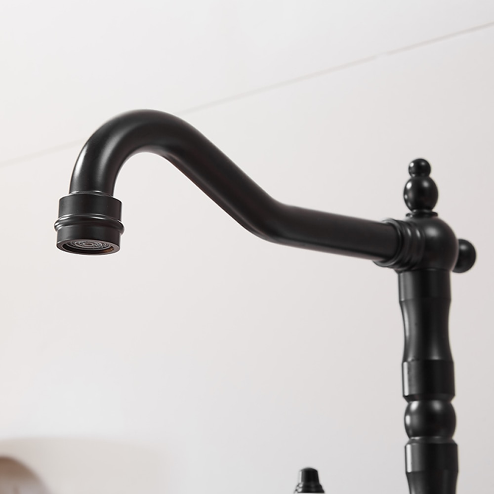 Twin Lever Traditional Kitchen Sink Mixer Taps, Dual Lever Cold and Hot Faucet Deck Mounted, 360° Swivel Spout Sink Tap with 2 Ceramic Handles, Antique Brass Classic Double Handle for Kitchen Bathroom 2025 - $113.99 –P7