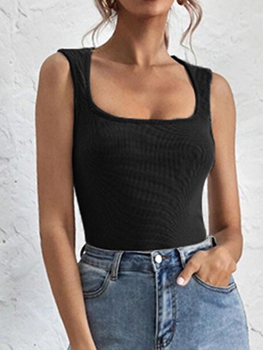 Women's Sweater Vest U Neck Ribbed Knit Polyester Cold Shoulder Summer Spring Outdoor Daily Going out Stylish Sexy Soft Sleeveless Solid Color Black White Khaki S M L 2023 - US $18.49 –P1