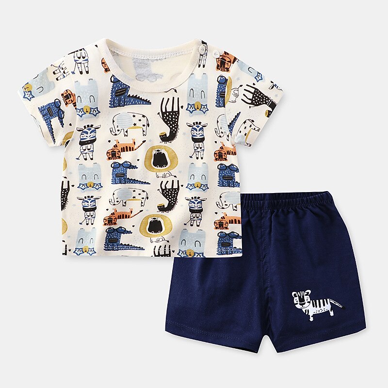 2 Pieces Toddler Boys T-shirt & Shorts Outfit Animal Cartoon Short Sleeve Cotton Set Outdoor Adorable Daily Summer Spring 3-7 Years 3 green teddy bears 9 spectacled bear 13 Stripes Bear 2025 - $10.99 –P9