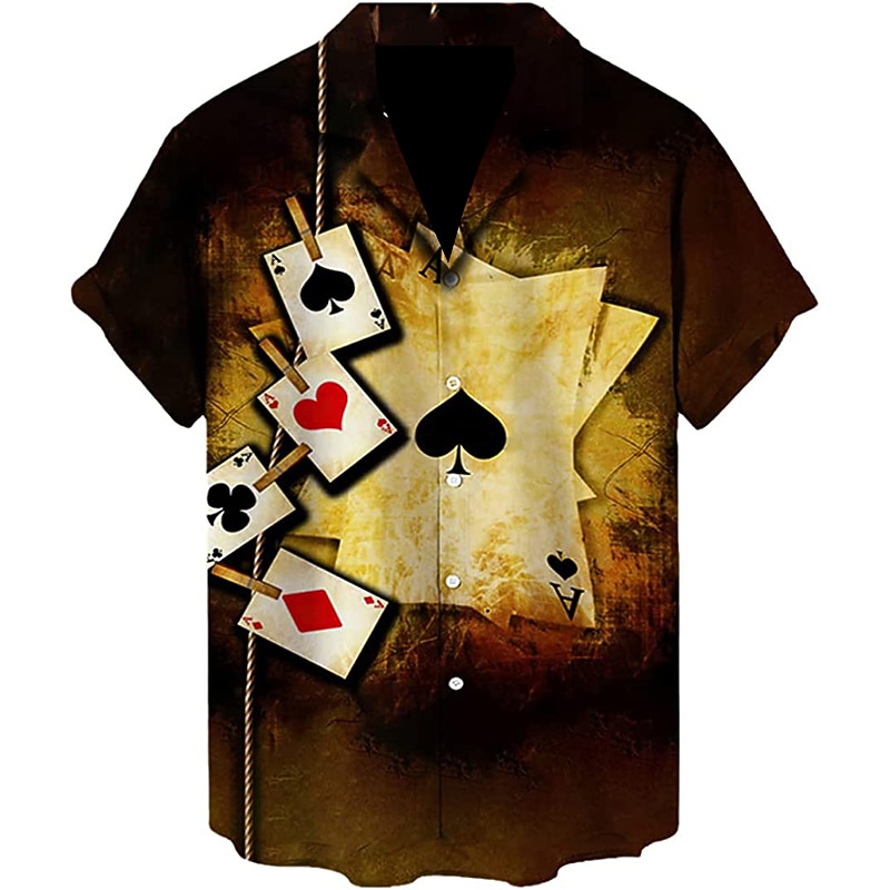 Voor heren Poker Overhemd Overhemd met knopen Korte mouw Modieus Ontwerper Casual Casual Dagelijks Strand Lente zomer Strijkijzer 3D Button-omlaag Zwart Geel Rood Paars Bruin 2026 - $25.99 –P5