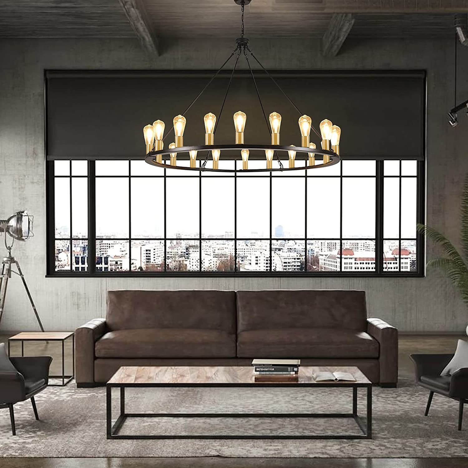 LED Chandelier Black on Wheels 20-Light Large Round Rustic Countryside Chandelier Industrial Light Fixture for Dining Room Living Room Kitchen Island Foyer Hallway 2025 - $453.89 –P11