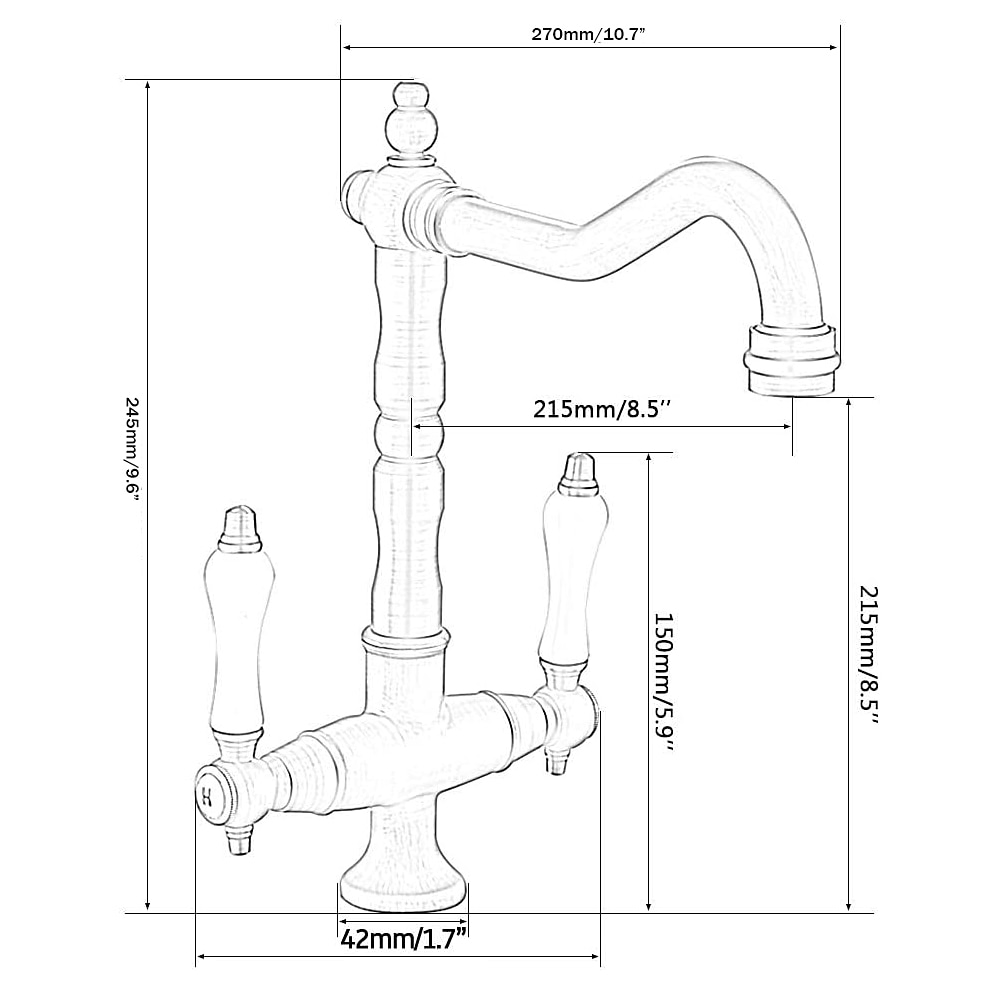 Twin Lever Traditional Kitchen Sink Mixer Taps, Dual Lever Cold and Hot Faucet Deck Mounted, 360° Swivel Spout Sink Tap with 2 Ceramic Handles, Antique Brass Classic Double Handle for Kitchen Bathroom 2025 - $113.99 –P1