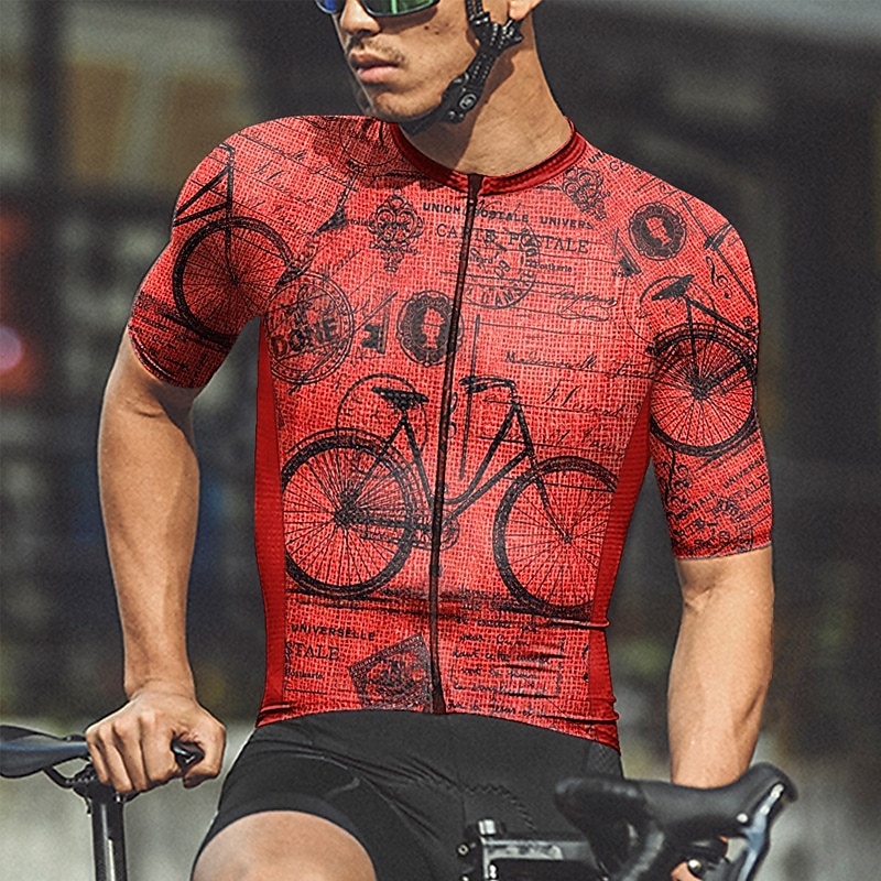 Voor heren Wielrenshirt Grafisch Grappig Korte mouw Fietsen Shirt Kleding Bovenlichaam met 3 achterzakken Bergracen Wegwielrennen Sneldrogend Reflecterende strips Achterzak Vochtregelerend Sport Rood 2026 - $30.99 –P8