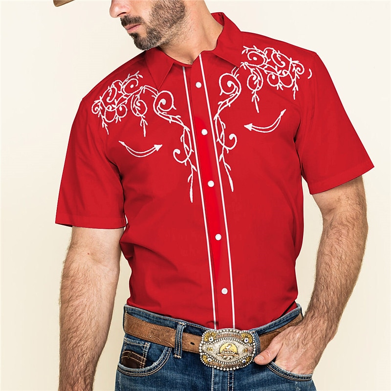 Men's Floral Graphic Prints Shirt Western Shirt Cowboy Shirt Short Sleeve Fashion Streetwear Designer Outdoor Street Daily Summer Spring Turndown Print Black White Red 2025 - $24.99 –P3