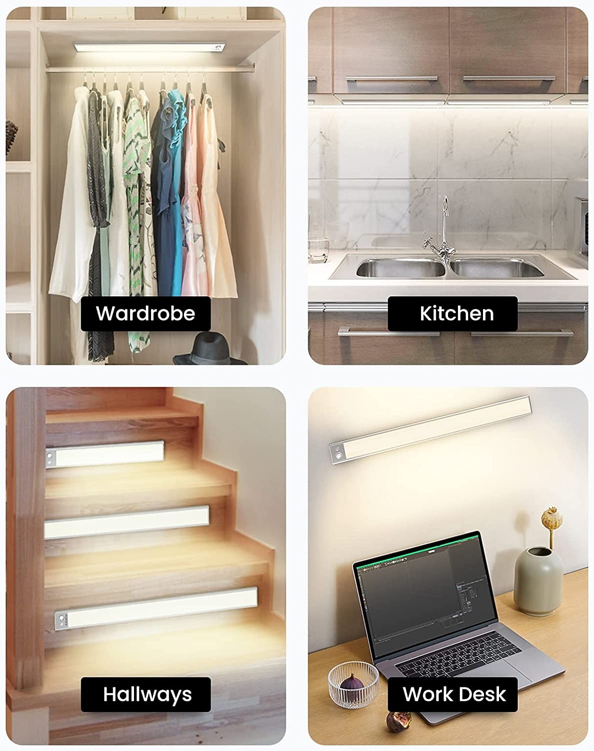 Under Cabinet Lighting, Motion Sensor Cabinet Light, Ultra Thin, USB Rechargeable Battery Operated, Tri-color Wireless Closet Lights Night Lights for Bedroom Wardrobe Stairs 2025 - $24.99 –P8