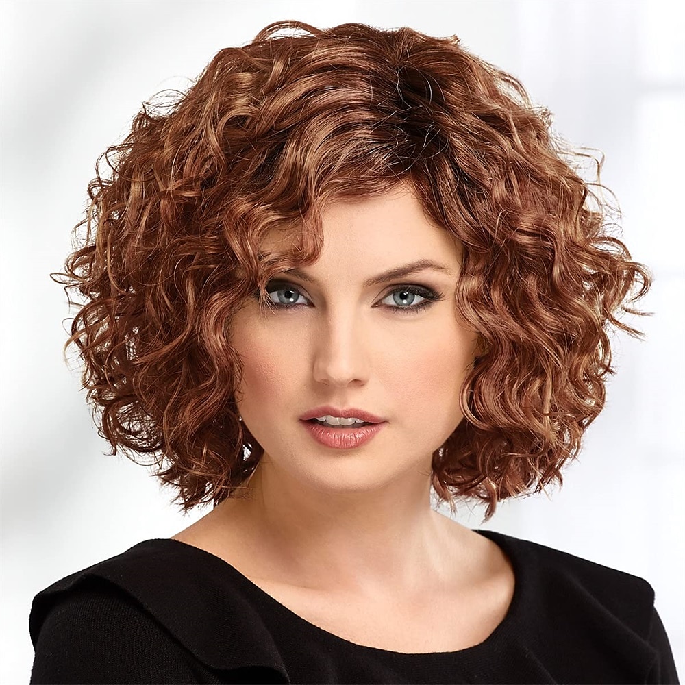 ambita parrucca riccia con parte monofilamento e spirali sensuali / sfumature multitonali di biondo argento marrone e rosso del 2025 a $24.99 –P3