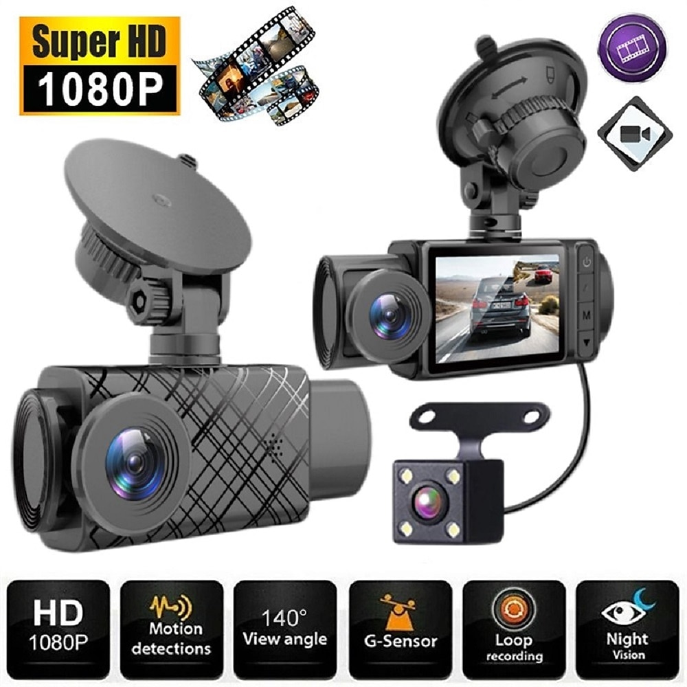 Dash Cam Front and Rear Inside 3 Channel, Free 64GB SD Card, 1080P Dash  Camera for Car with 4 IR Lamps, Three Way Car Cam Super Night Vision, 2.5  Inch