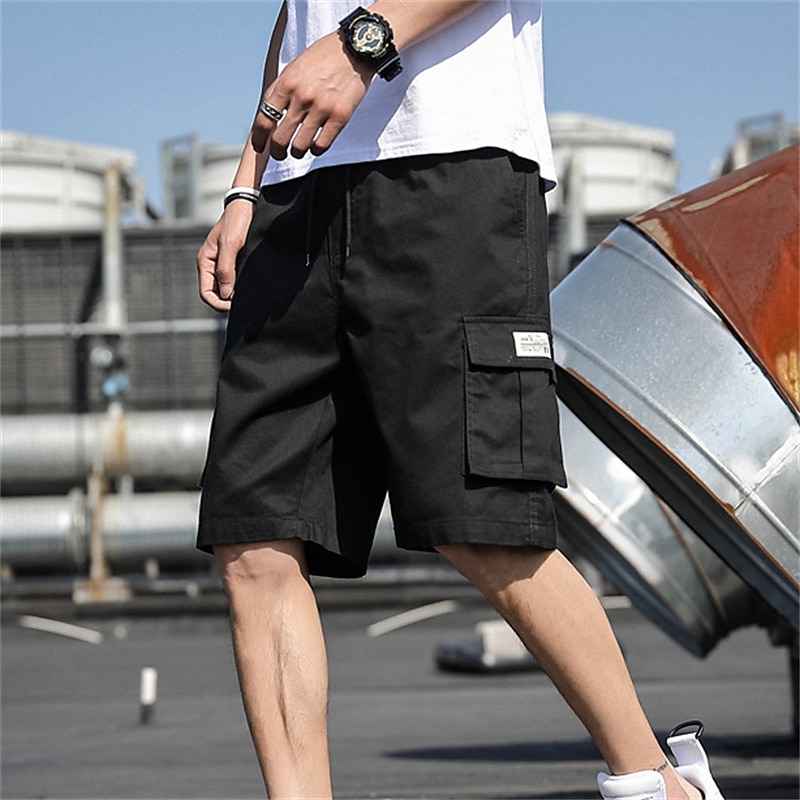 Men's Cargo Shorts Summer Shorts Drawstring Elastic Waist Multi Pocket Plain Comfort Wearable Casual Daily Holiday Sports Fashion ArmyGreen Black 2025 - $15.49 –P3