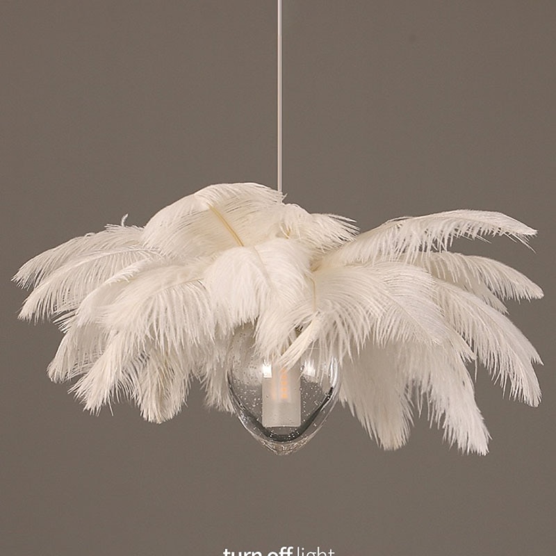 LED Pendant Light Chandelier 35cm 1-Light White Ostrich Feather Bouquet Pendant Light Romantic Mounted Lighting Fixture for Restaurant Bedroom 2025 - $185.99 –P3