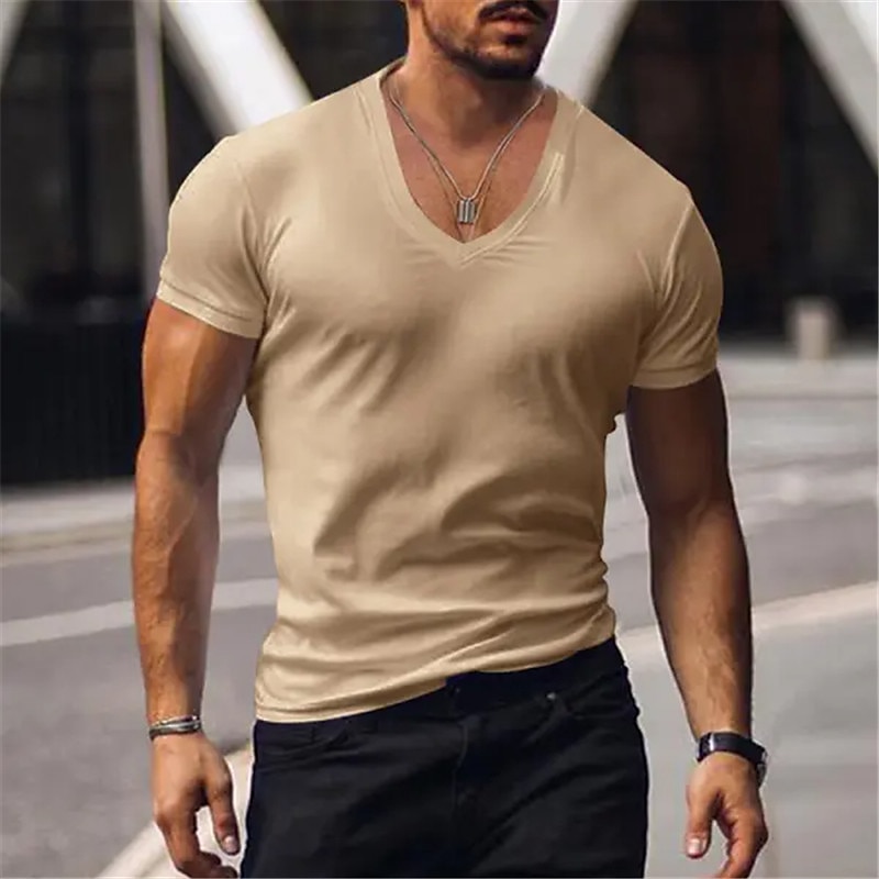 Men's T Shirt Tee Top Short Sleeves V Neck Summer Plain Fashion Designer Basic Vacation Street Going out Black White Red Top Tee for Men 2025 - $14.99 –P3