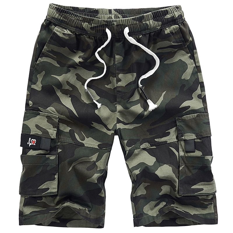 Homens Shorts táticos Bermuda Cargo Shorts camuflados Shorts de verão Com Cordão Cintura elástica Côr Sólida camuflagem Ripstop Respirável Preto Verde Tropa de 2025 por $25.99 –P6