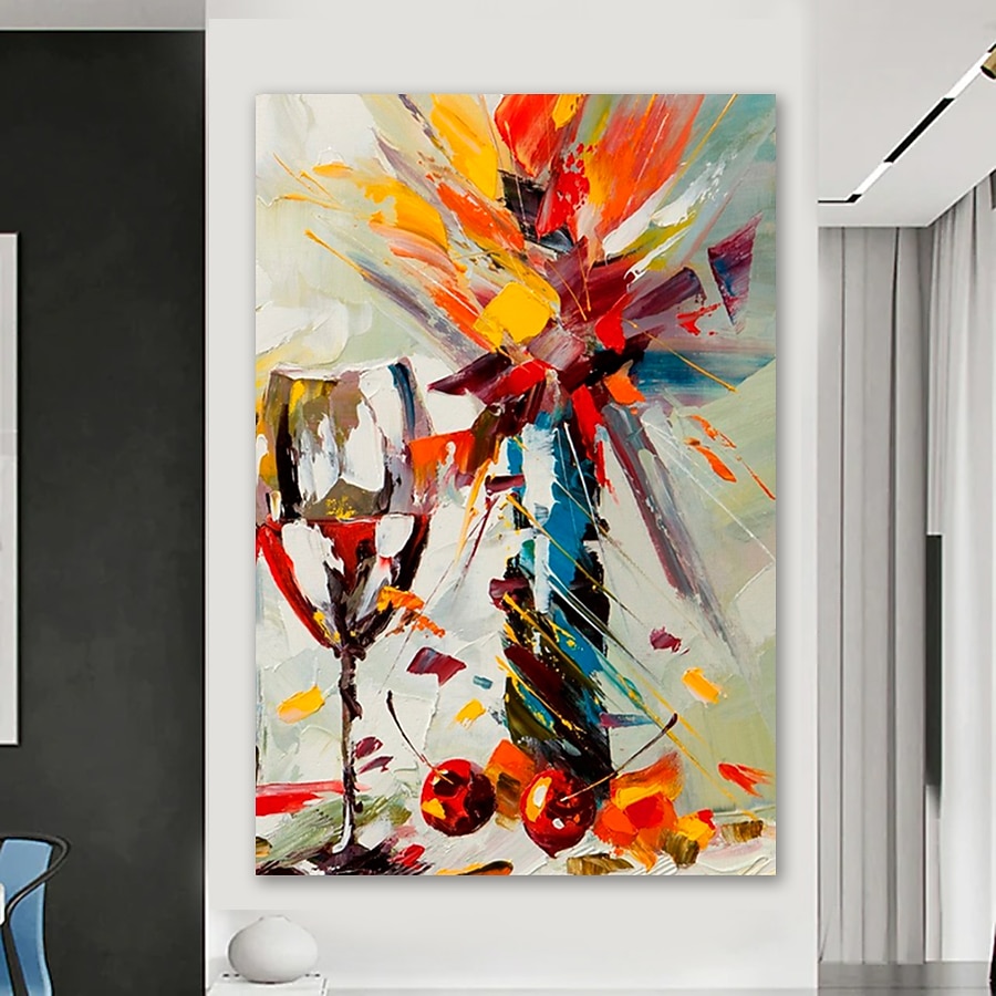Ölgemälde handgemachte handgemalte Wandkunst abstrakte Stillleben Weinglas Wohnkultur Dekor gestreckten Rahmen bereit zu hängen 2025 - $130.99 –P3