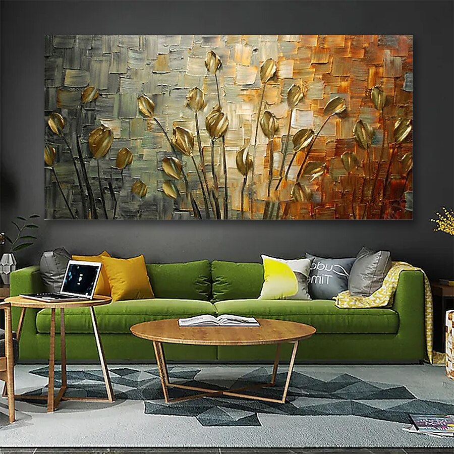 Hang målad oljemålning HANDMÅLAD Horisontell Panoramautsikt Abstrakt Blommig / Botanisk Moderna Inkludera innerram / Sträckt kanfas 2025 - $114.99 –P2