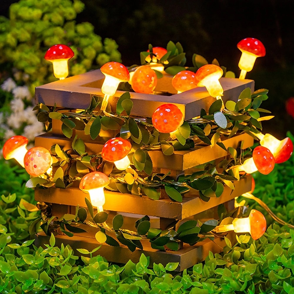 Mushroom Rattan Fairy String lights Battery Powered Garland Lights 3M-20LEDs Holiday Wedding Party Garden Indoor Outdoor Decoration 2025 - $14.99 –P2