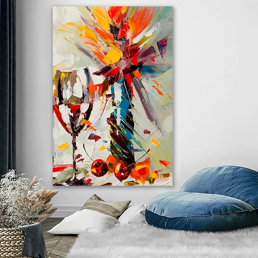 Ölgemälde handgemachte handgemalte Wandkunst abstrakte Stillleben Weinglas Wohnkultur Dekor gestreckten Rahmen bereit zu hängen 2025 - $130.99 –P5