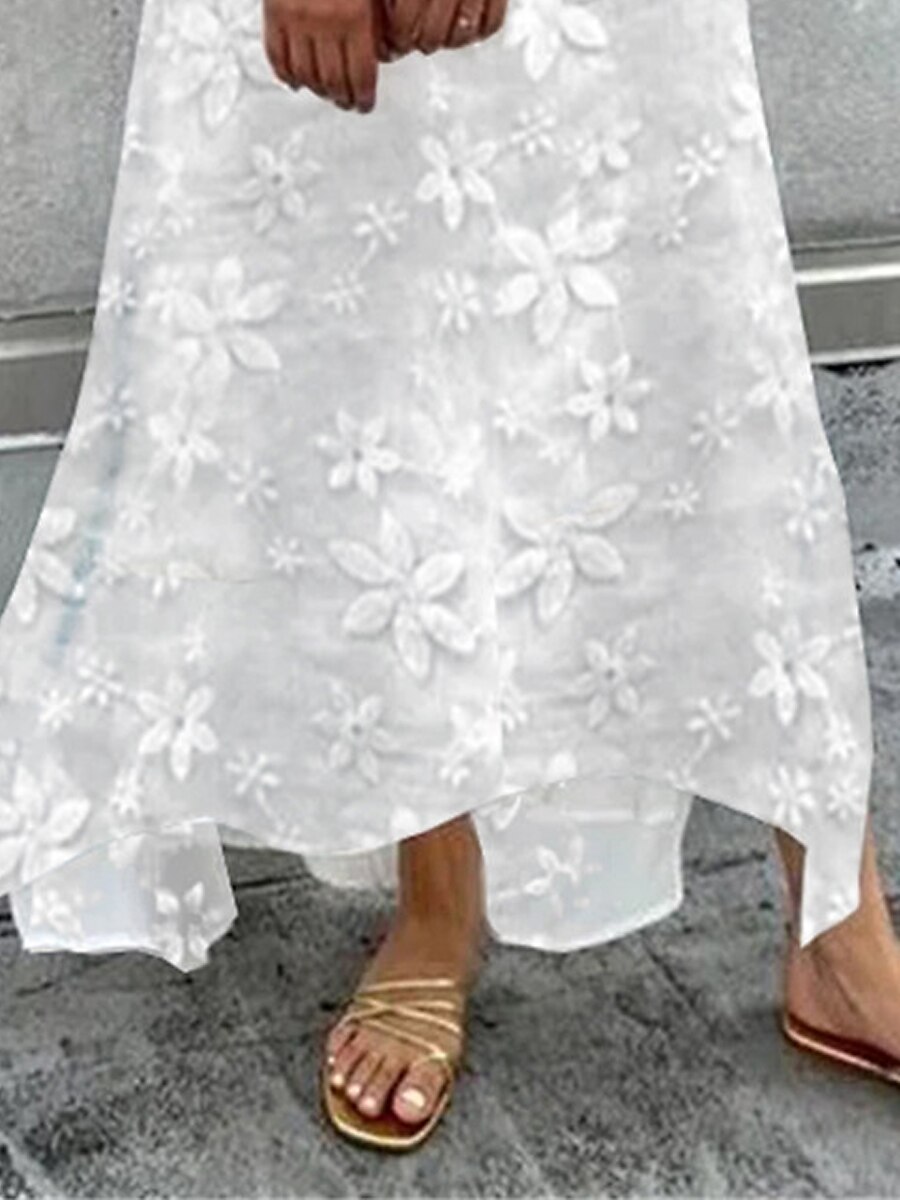 Women's Casual Dress Cotton Linen Dress Swing Dress Maxi long Dress Cotton Blend Fashion Modern Outdoor Daily Deep V Lace Patchwork Half Sleeve Summer Spring Fall 2023 Loose Fit White Floral Plain S 2023 - US $35.99 –P3