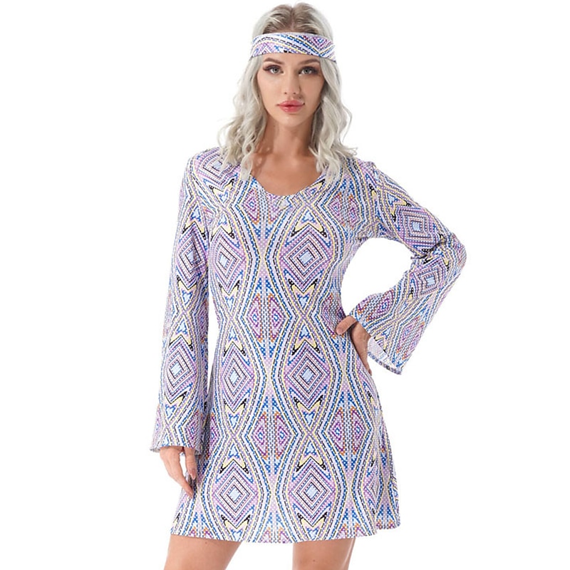 Hippie Retro Vintage Hippie 1970s Disco Dress Headpiece Women's Costume Vintage Cosplay Party & Evening Dress Masquerade 2025 - $26.99 –P13