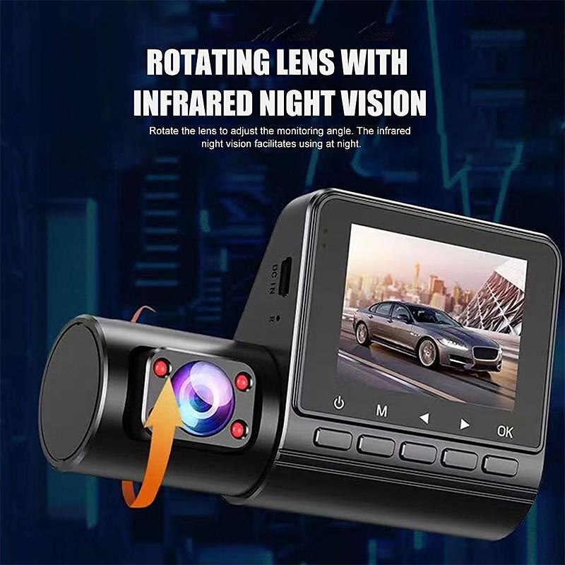 Meterk Multi-Language Dual Lens Car Video Recorder Auto Dash Cam Car Recorder Night Viewing Loop Recording DVR 170 Degree Wide Angle Car Camcorder