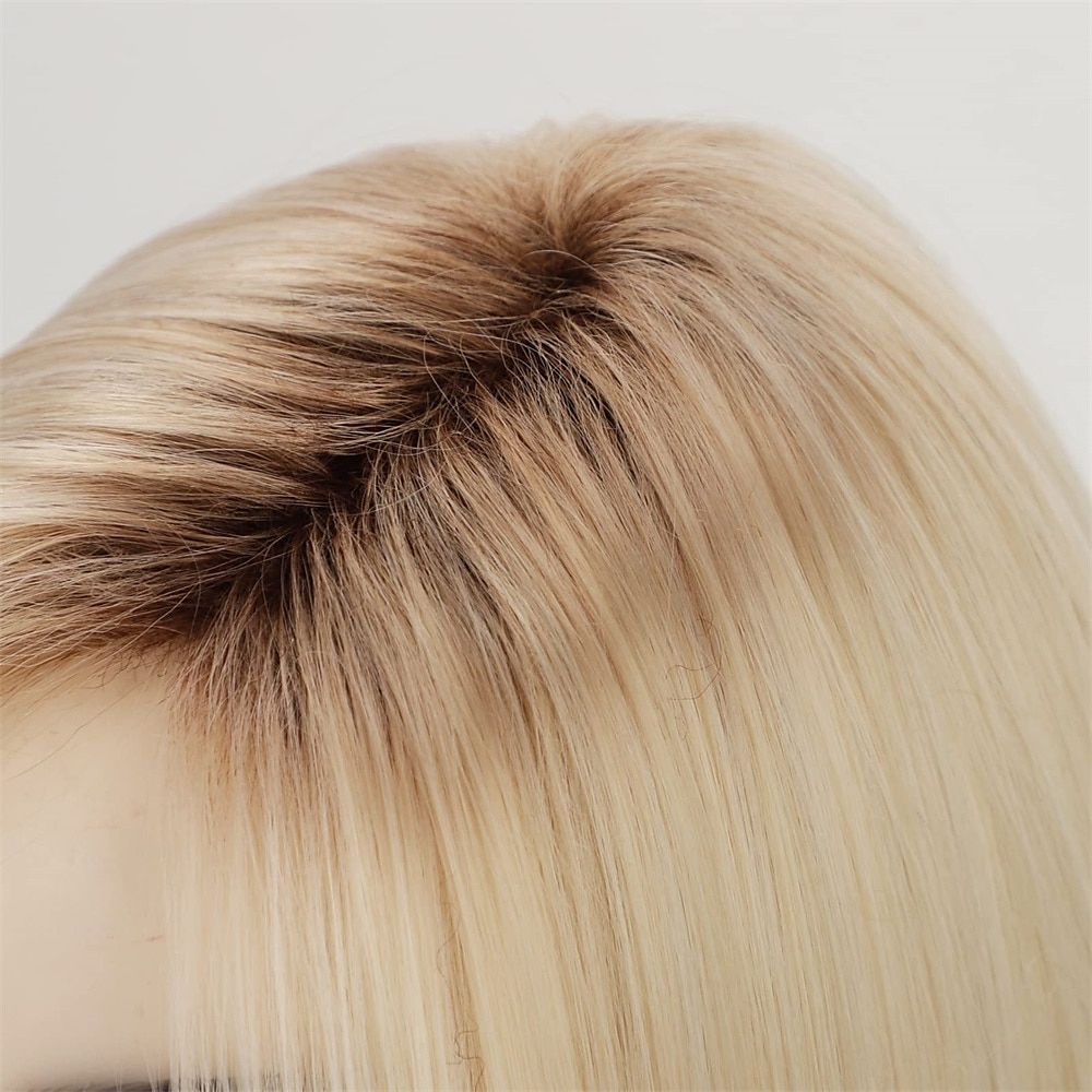 короткие платиновые блондинки боб парики для белых женщин ombre светлый парик с коричневыми корнями прямой тепловой синтетический ежедневный парик для вечеринок 2026 - $24.99 –P5