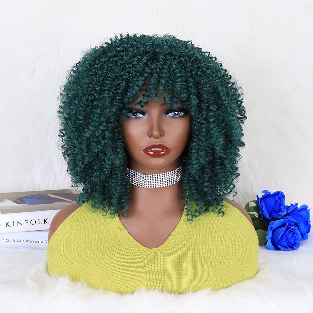 Synthetic Wig Deep Curly Afro Curly Neat Bang Machine Made Wig 12