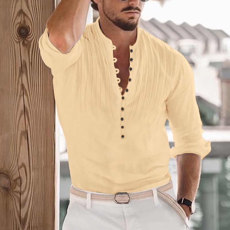 Per uomo Camicia Camicia Estiva Abbigliamento da spiaggia Camicia casual Camicia con colletto alla coreana Camicia con Bottoni Nero Bianco Blu Verde Kaki Manica Lunga Semplice Girocollo Vacanza del 2025 a $24.99 –P4