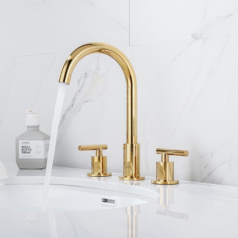 laajalle levinnyt kylpyhuoneen pesualtaan hana, 360 kääntyvä messinki 3 reikää 2 kahvaa pesuallashana asennettuna, pesuhuoneen pesuallas vesihana kuuma- ja kylmäletkulla 2026 - $174.99 –P2