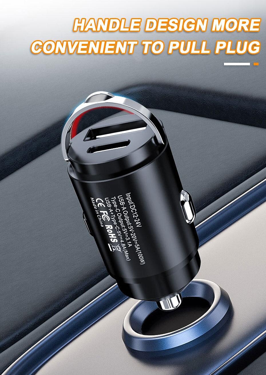 2025年 seametal 100w 車の usb 充電器 スーパーチャージ usb-a usb-c シガーライターアダプタ hidden phone Charger for iphone huawei samsung  コレクション – $18.99 –P2
