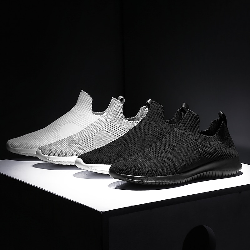 Men's Shoes Loafers & Slip-Ons Plus Size Flyknit Shoes Running Walking Casual Daily Knit Tissage Volant Breathable Loafer Black and White Black White Spring Fall 2025 - $42.99 –P10