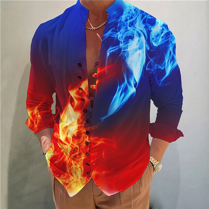 Men's Gradient Shirt Button Up Shirt Long Sleeve Fashion Designer Casual Outdoor Vacation Daily Fall Autumn / Fall Spring & Summer Stand Collar Print Blue Purple Green Gray 2025 - $26.99 –P1
