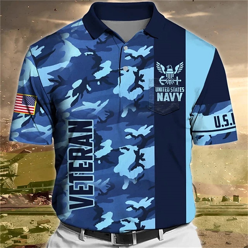 Military Polo T-shirt Design, with Camouflage Print Clothes for