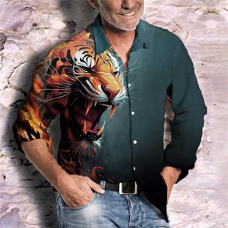 Per uomo Animali Tigre Camicia Camicia con bottoni Manica lunga Di tendenza Streetwear Originale Esterno Informale Giornaliero Estate Primavera Autunno Collo ripiegabile Stampa Giallo Blu Verde Grigio del 2026 a $26.99 –P1