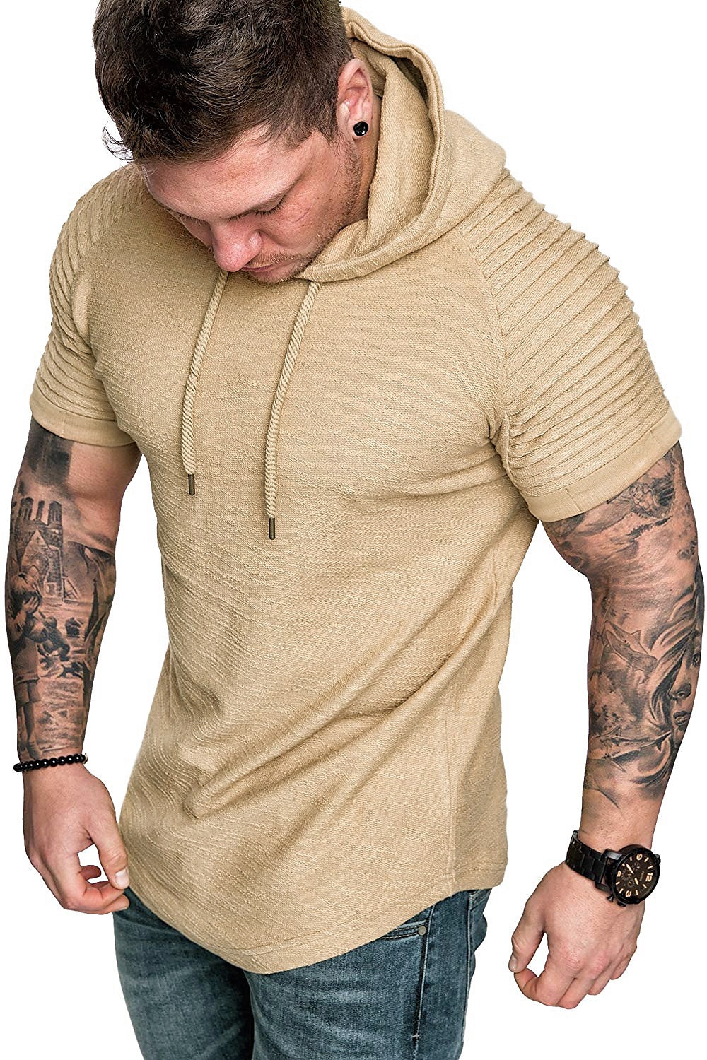 Hombre Camiseta Camiseta superior Mangas cortas Con Capucha Verano Plano delgado plisado Moda Deportes Básico Vacaciones Calle Noche Negro Blanco Azul Marino Camiseta superior para hombre 2025 - $16.99 –P8