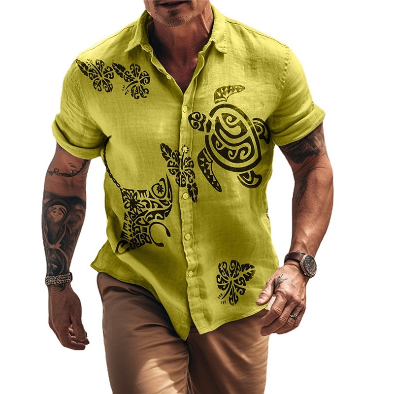 Homme Tropical Tortues Chemise Chemise hawaïenne Chemise Aloha Manches courtes Chemise Col rabattu Mode Vêtement de rue Design Extérieur Plein Air Casual Jaune Bleu S M L de 2025 ? $24.99 –P3