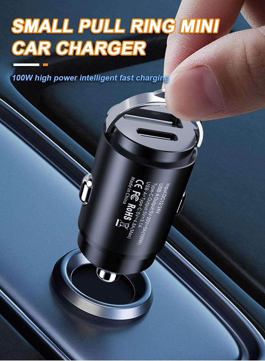 2025年 seametal 100w 車の usb 充電器 スーパーチャージ usb-a usb-c シガーライターアダプタ hidden phone Charger for iphone huawei samsung  コレクション – $18.99 –P1