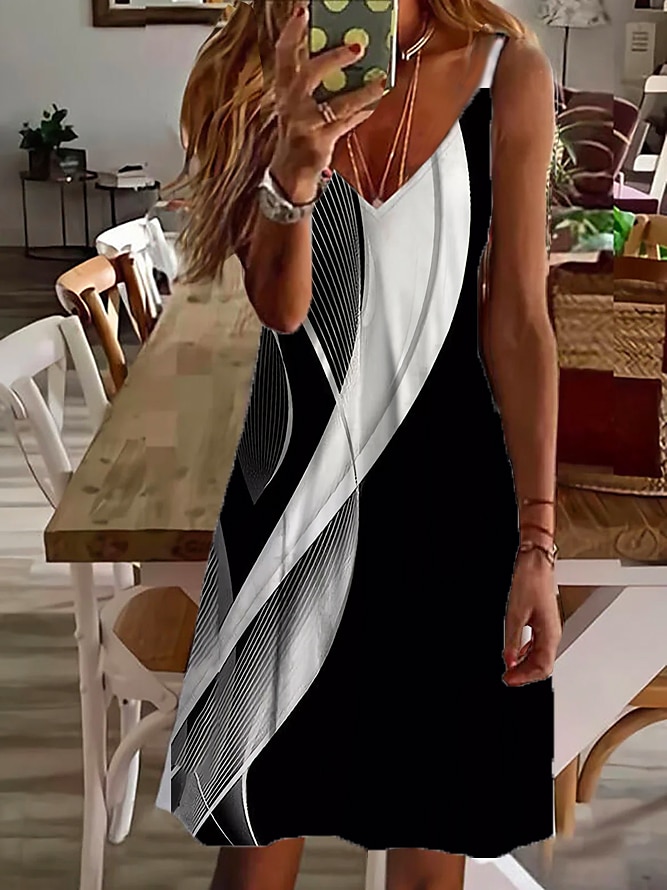 Pentru femei Rochie Mini Rochie casual Rochie Mini Rochie de Vară Rochie de vară Stilat Sexy Casual În aer liber Vacanță Zilnic Fit regulat Gradient de culoare Fără manșon În V Negru și Alb Negru 2025 - $21.99 –P4